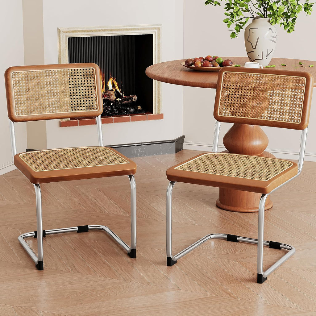 Brown Rattan Mid-Century Dining Chairs